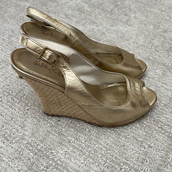 Lilly Pulitzer Kristen gold wedge size 7 - Picture 2 of 11